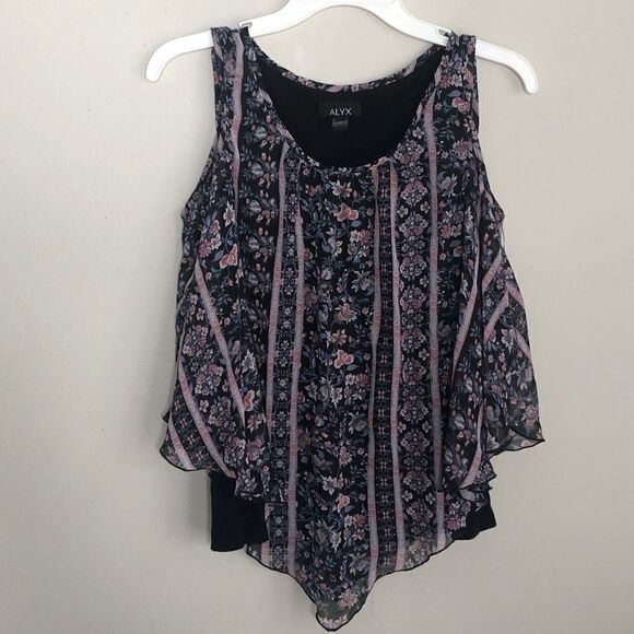 2/$20 Alyx Asymmetrical Dark Floral Tank Top Blouse - Picture 2 of 6